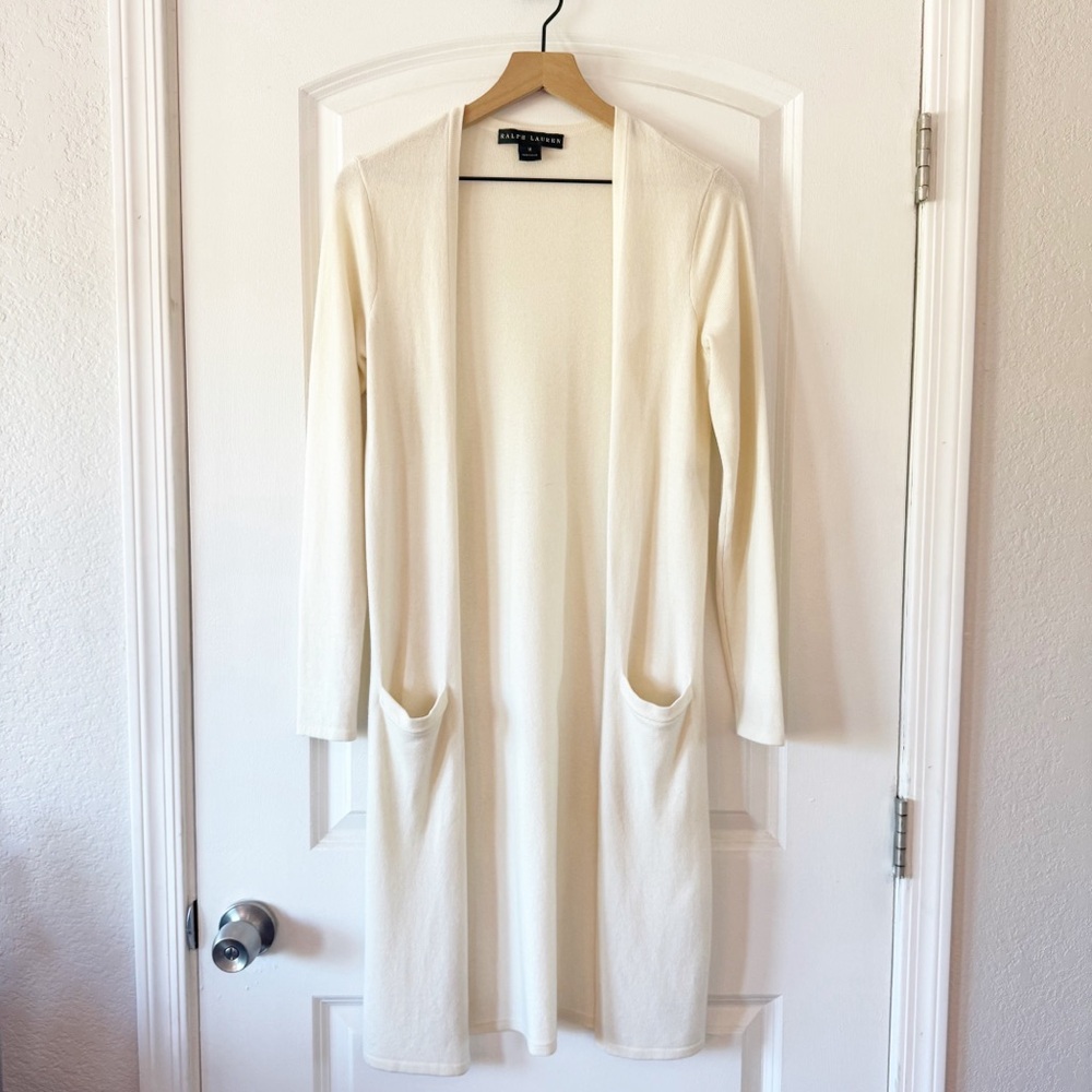 Ralph Lauren Black Label Ivory Open-Front Longline Cardigan